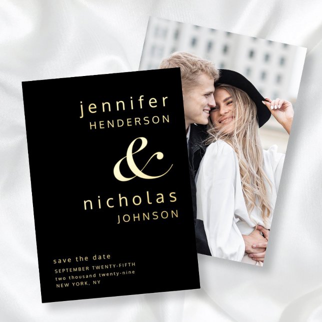 Modernes Ampersand-Foto Save the Date Schwarzes Go Folieneinladung (Modern Ampersand Photo Save The Date Black Gold Foil Invitation)