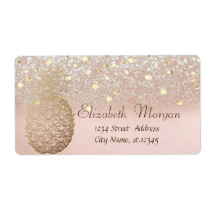 Modernes Ananas Confetti Glitzer Bokeh Label