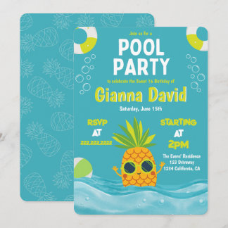 Modernes Ananas Pool Party Geburtstag Sommer Einladung