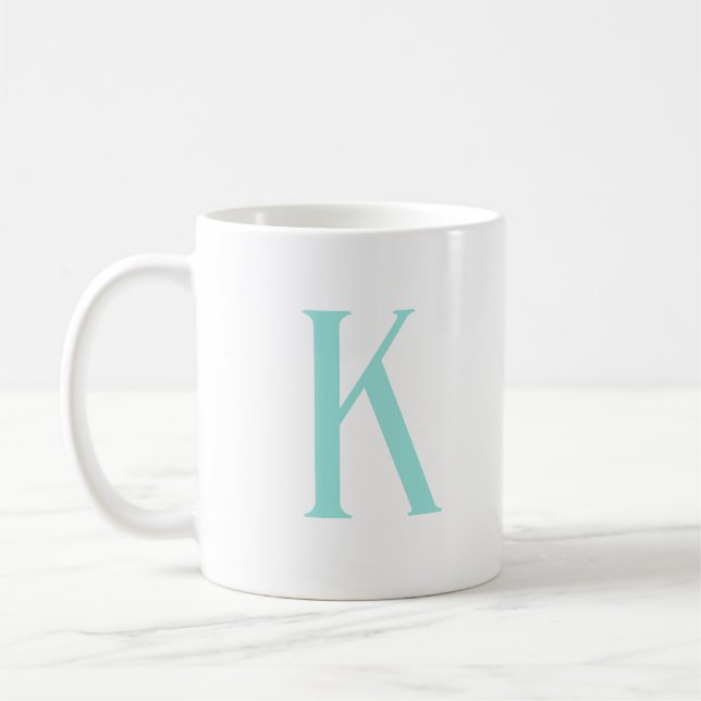 Modernes Anfangsbuchstaben Mint Grünes Monogramm Kaffeetasse (Links)