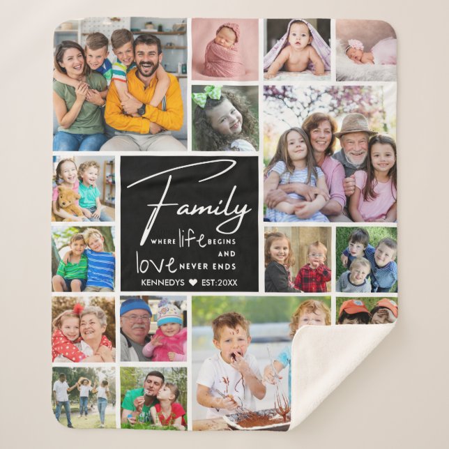 Modernes Angebot von 17 Fotocollage-Familiennamen Sherpadecke (Vorderseite)