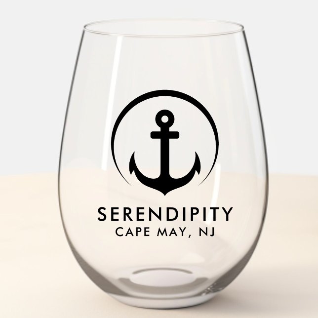 Modernes Ankerbootlogo Weinglas Ohne Stiel (Von Creator hochgeladen)