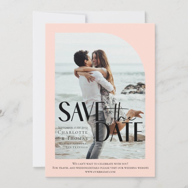 Modernes Apricot-Foto-Save the Date Einladung (Vorderseite)