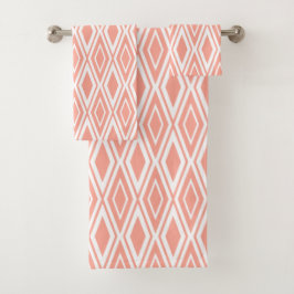 Modernes Apricot- und Weißdiamantenmuster Badhandtuch Set