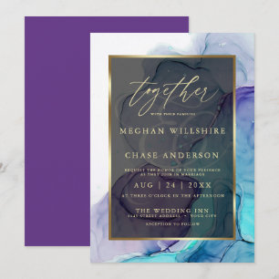 Modernes Aqua Aquamarin Deep Lila Alcohol Tinte Einladung