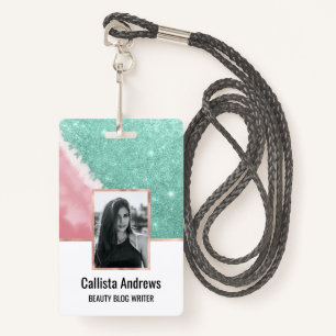 Modernes Aqua Aquamarin Pink Glitzer Aqua Beach Ausweis