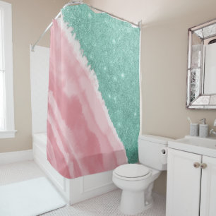 Modernes Aqua Aquamarin Pink Glitzer Aqua Beach Duschvorhang