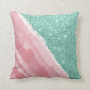 Modernes Aqua Aquamarin Pink Glitzer Aqua Beach Kissen