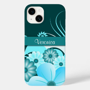 Modernes Aqua Blue Aquamariner Sommer Hibiskus Flo Case-Mate iPhone 14 Hülle