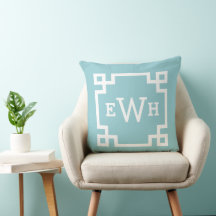Modernes Aqua Blue Griechisch Key Custom Monogram