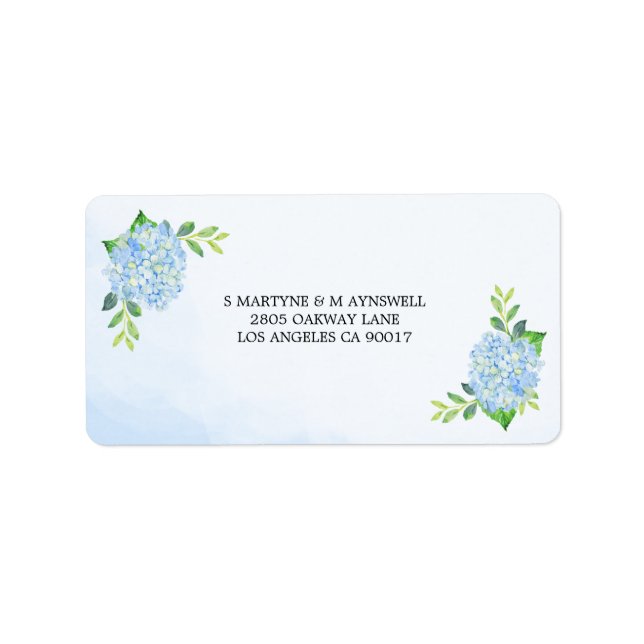 Modernes Aqua Blue Hydrangea Wedding RSVP Adressaufkleber (Vorne)