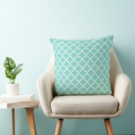 Modernes Aqua Blue marokkanisches Quatrefolienmust Kissen
