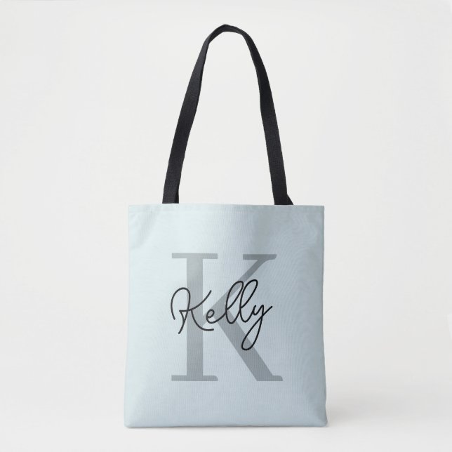 Modernes Aqua Blue Monogram Script (Vorderseite)