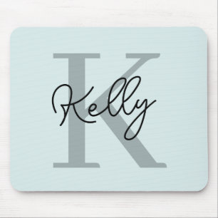 Modernes Aqua Blue Monogram Script Mousepad