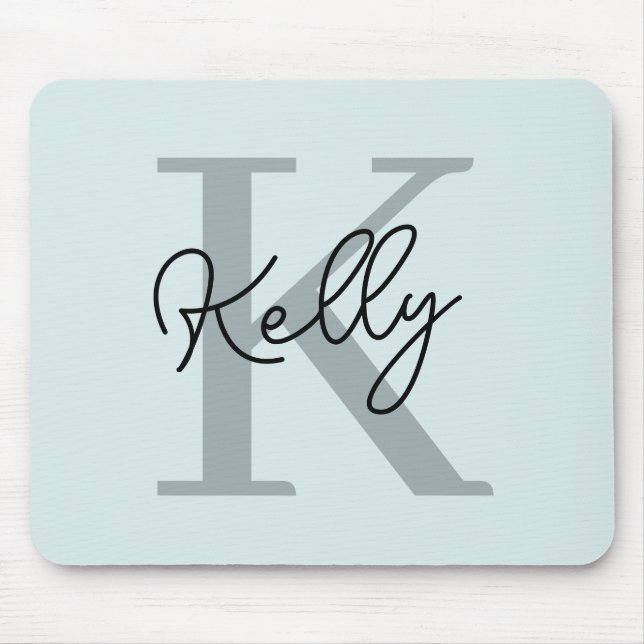 Modernes Aqua Blue Monogram Script Mousepad (Vorne)