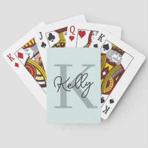 Modernes Aqua Blue Monogram Script Spielkarten