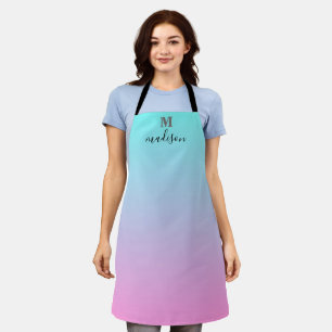 Modernes Aqua Blue Pink Gradient Ombre Monogram Schürze