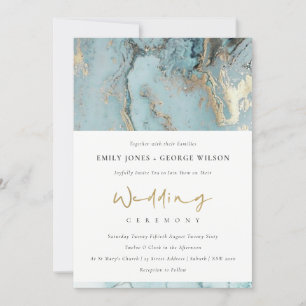 MODERNES AQUA DUSKY BLAUE GOLD AGATE WEDING INVITE DANKESKARTE
