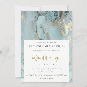 MODERNES AQUA DUSKY BLAUE GOLD AGATE WEDING INVITE DANKESKARTE