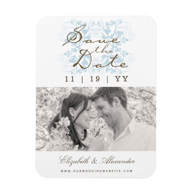Modernes Aqua Floral Blühte Save the Date Foto Magnet (Vertikal)