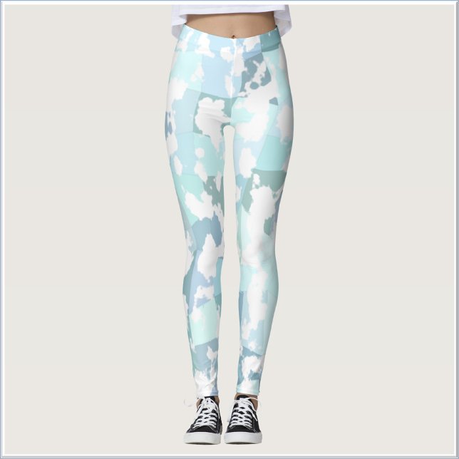 Modernes Aqua Grau und Weiß Geometrisch Leggings (Von Creator hochgeladen)