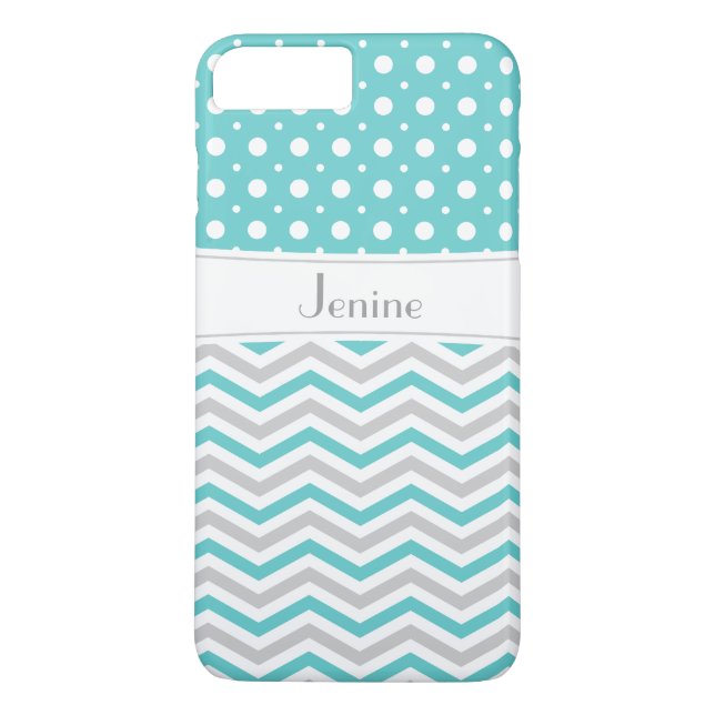 Modernes Aqua, grau, weiß Zickzack & polka dot Case-Mate iPhone Hülle (Rückseite)
