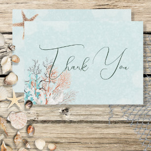 Modernes Aqua Ocean & Muscheln Hochzeit Dankeskarte
