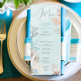 Modernes Aqua Ocean & Muscheln Hochzeit Menükarte