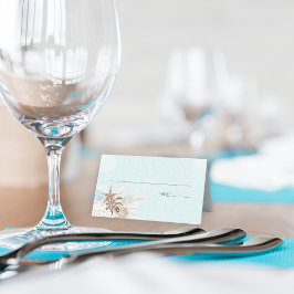 Modernes Aqua Ocean & Muscheln Hochzeit Platzkarte
