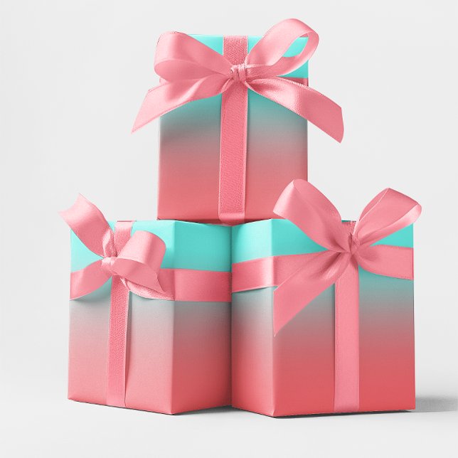 Modernes Aqua und Korallengraben Geschenkpapier Set (Modern Aqua and Coral Gradient Gift Wrap)