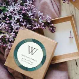 Modernes Aquamarin-blaues Kariertes Muster Monogra Runder Aufkleber