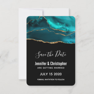 Modernes Aquamarin & Gold Agate Stone Abstract Des Save The Date