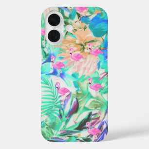 Modernes, aquamarin rosa florales Flamingo iPhone 16 Hülle