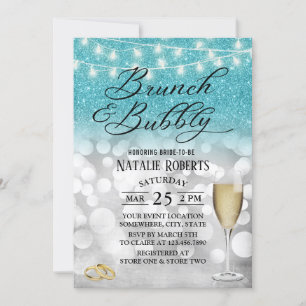 Modernes Aquamarin & Silver Brunch & Bubbly Brautp Einladung
