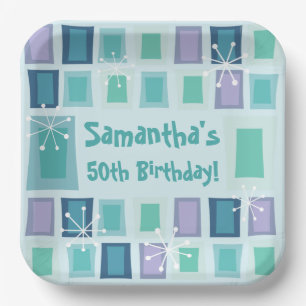 Modernes Aquamarine zum 50. Geburtstag Pappteller