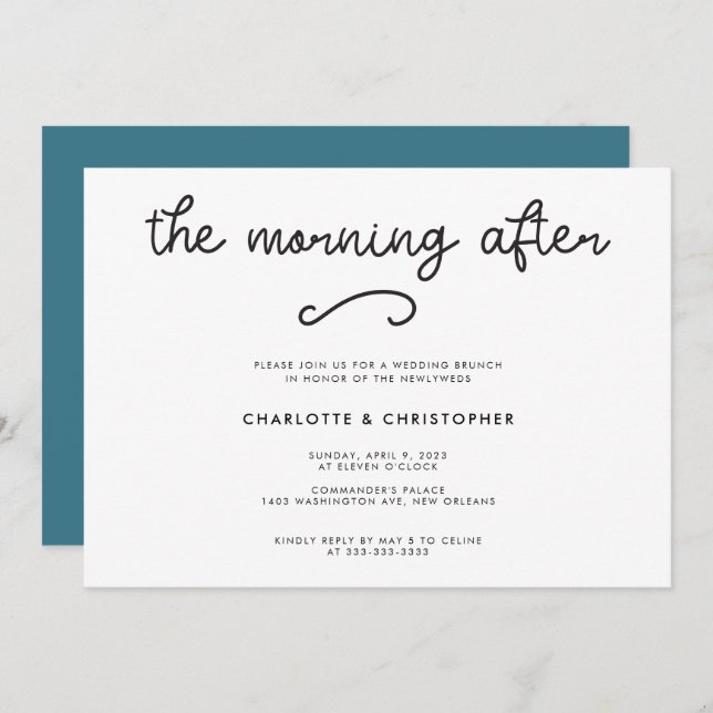 Modernes Aquamariner Nachmittag nach Hochzeit Einladung (Vorne/Hinten)