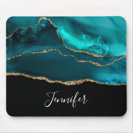 Modernes Aquamarines Agate & Gold Ribbon auf Schwa Mousepad
