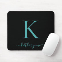Modernes Aquamarines Aqua Monogram Script schwarz