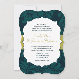 Modernes Aquamarines Aqua und Limone Damask Wedite Einladung