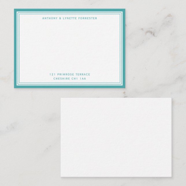 Modernes Aquamarines Blue Border Name & Anschrift Mitteilungskarte (Vorne/Hinten)