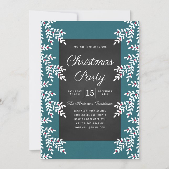 Modernes Aquamarines Blue Christmas Party Chalkboa Einladung (Vorderseite)
