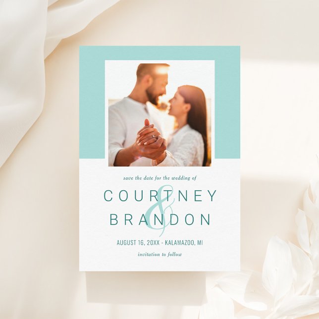 Modernes Aquamarines Blue Green Monogram Wedding F Save The Date (Von Creator hochgeladen)