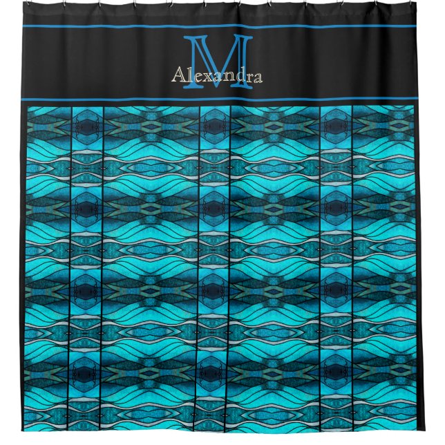 Modernes Aquamarines Blue Ocean Beach Waves Stain  Duschvorhang (Vorderseite)