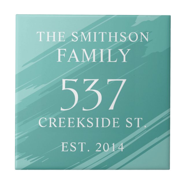 Modernes Aquamarines Datum etablierte Adresse Hous Fliese (Vorderseite)
