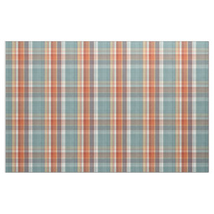 Modernes Aquamarines dunkelblaues Orange Kariertes Stoff