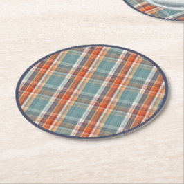 Modernes Aquamarines dunkelblaues Orangenweißes Ka Runder Pappuntersetzer