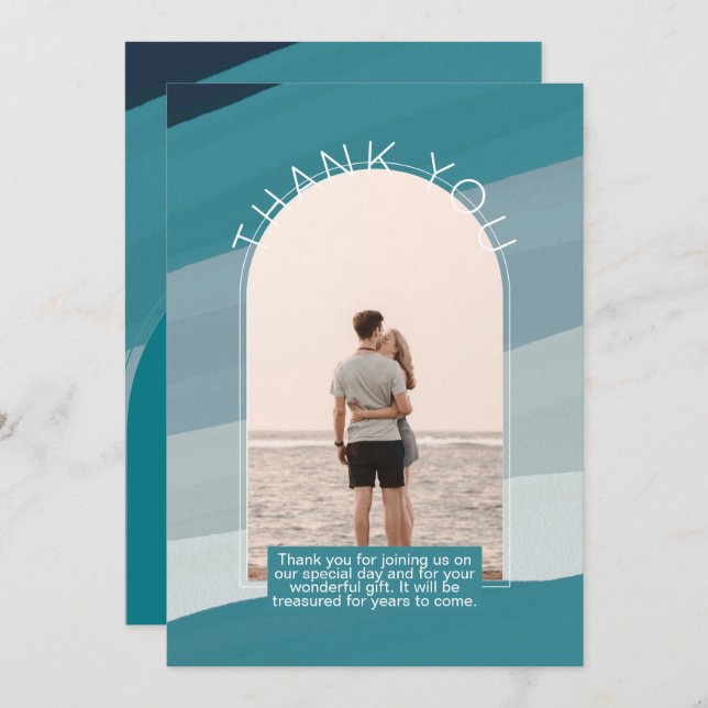 Modernes AQUAMARINES gestreiftes FOTO DANKE Einladung (Vorne/Hinten)