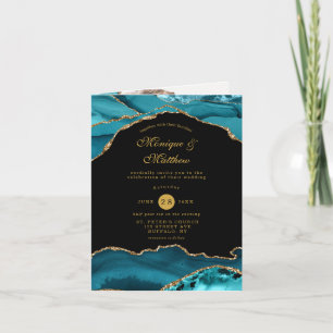 Modernes Aquamarines Gold Agate Stone Wedding Foto Einladung