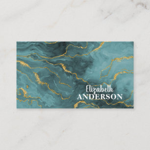 Modernes Aquamarines Gold Glitzer Marble Agate Visitenkarte