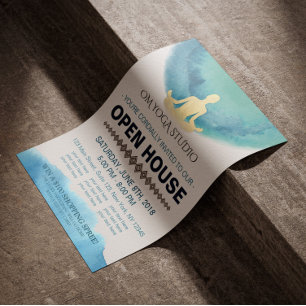 Modernes Aquamarines goldenes Watercolor YOGA Stud Flyer